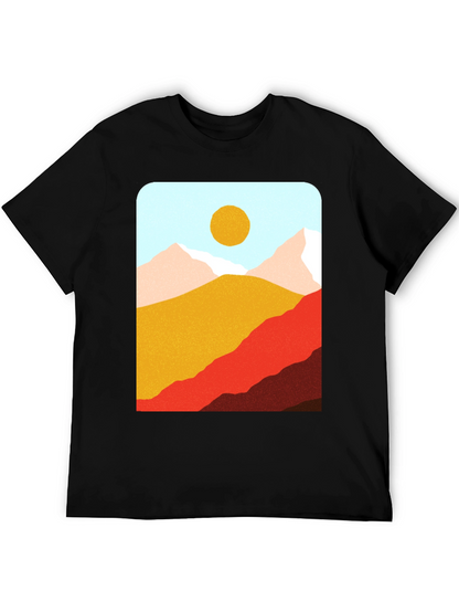 Mountains & Sun Graphic Tee - Black Casual T-Shirt
