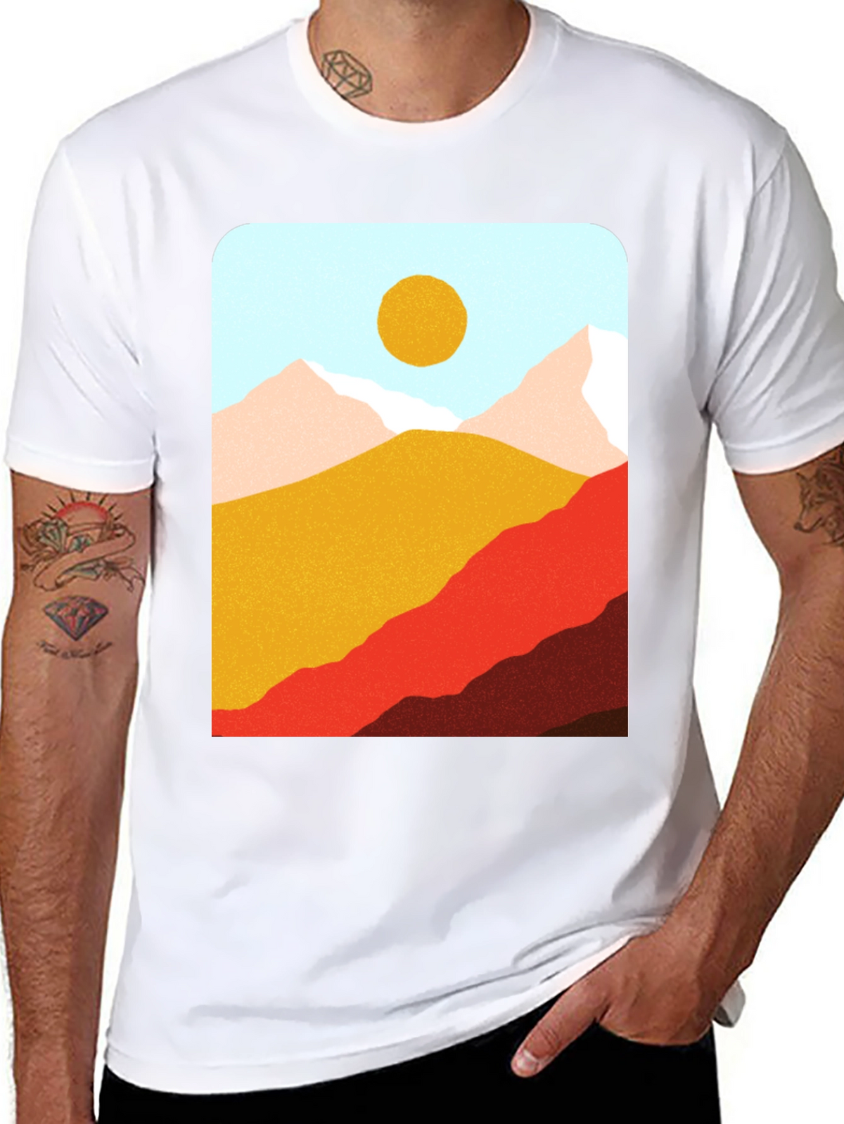 Mountains & Sun Graphic Tee - Black Casual T-Shirt