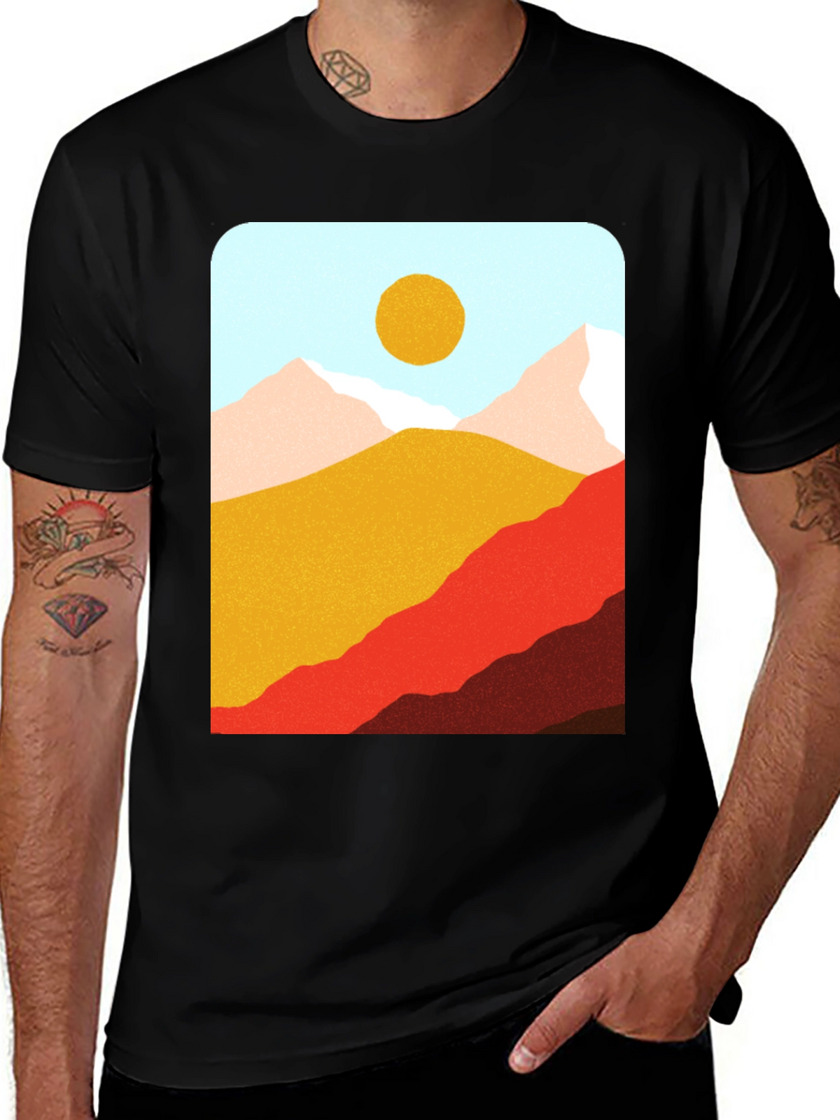Mountains & Sun Graphic Tee - Black Casual T-Shirt
