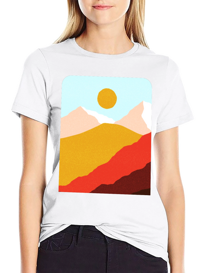 Mountains & Sun Graphic Tee - Black Casual T-Shirt