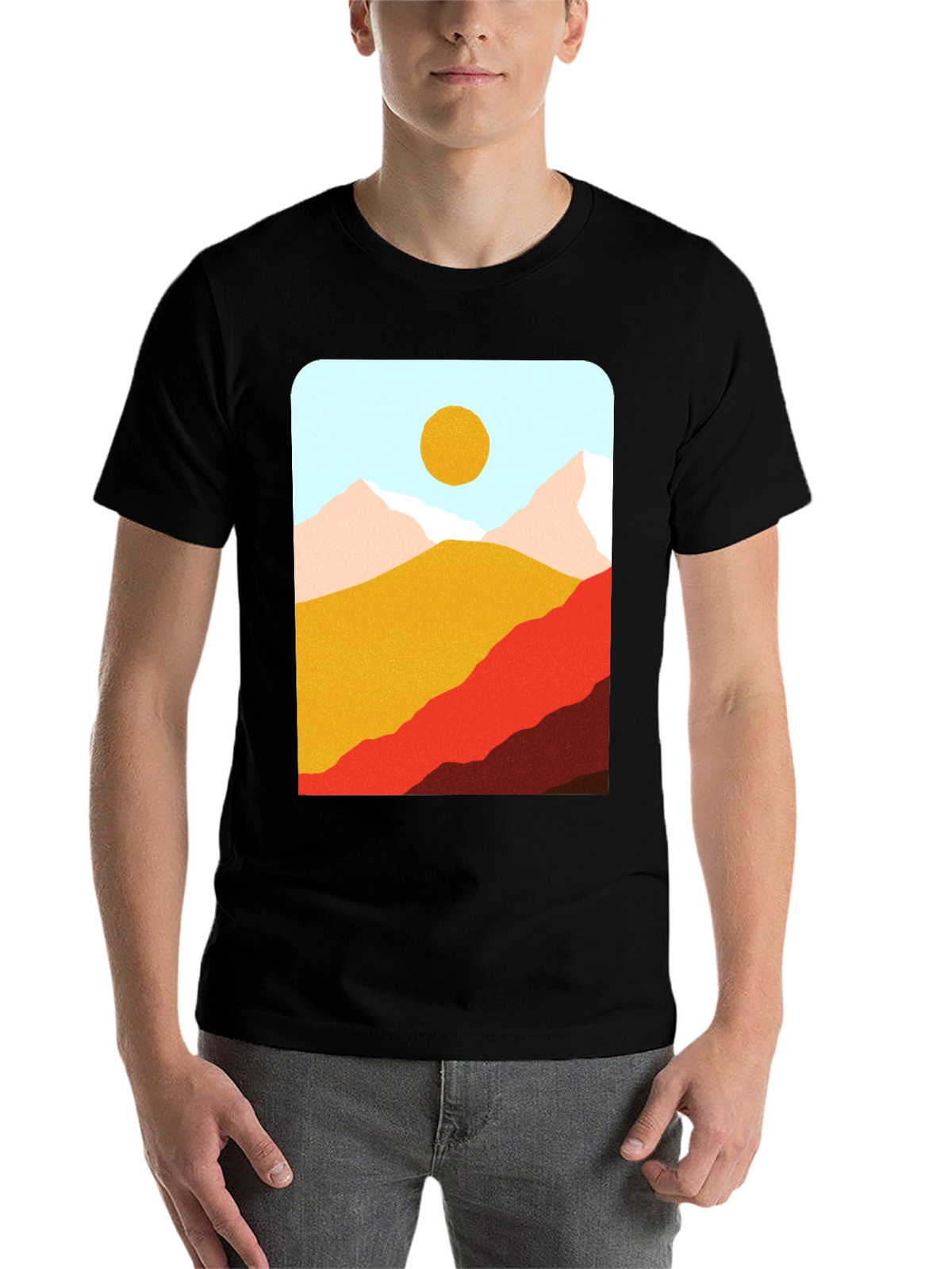 Mountains & Sun Graphic Tee - Black Casual T-Shirt