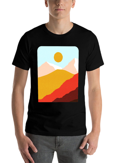 Mountains & Sun Graphic Tee - Black Casual T-Shirt