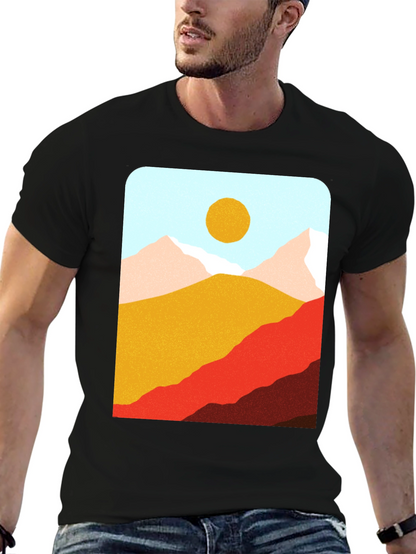 Mountains & Sun Graphic Tee - Black Casual T-Shirt