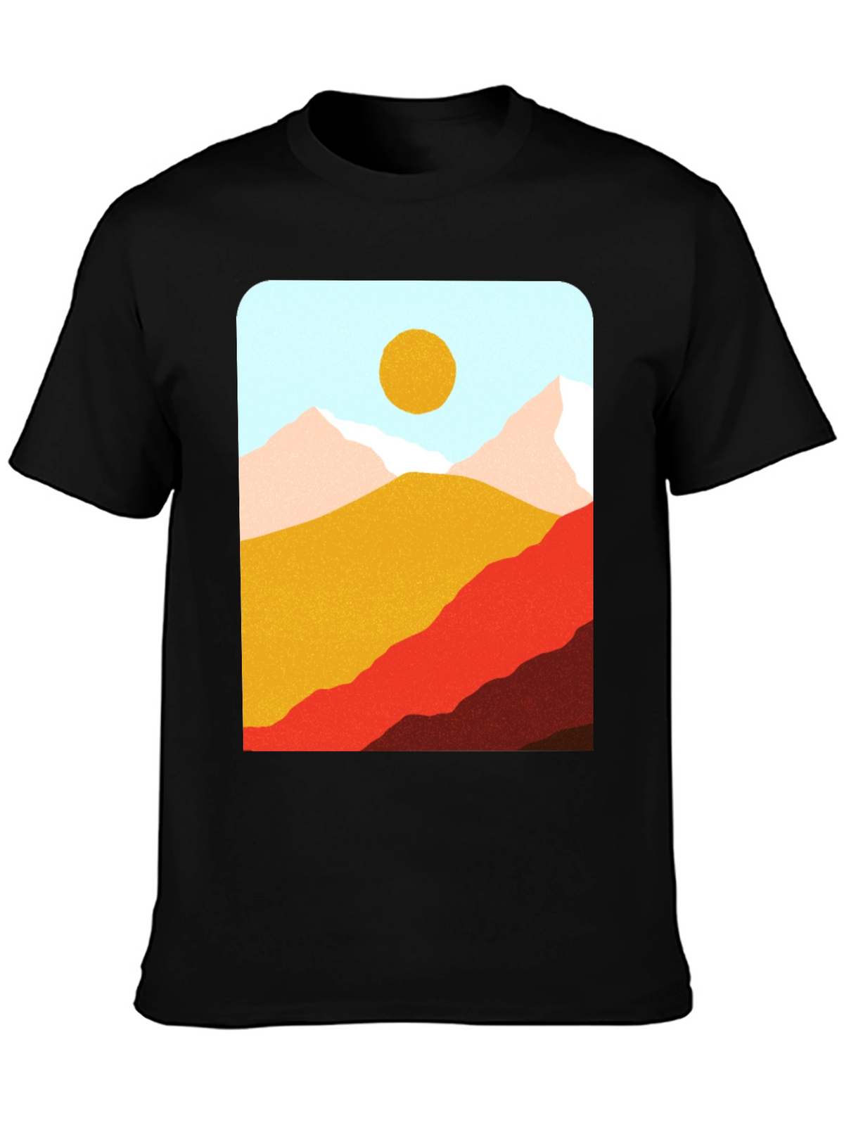 Mountains & Sun Graphic Tee - Black Casual T-Shirt