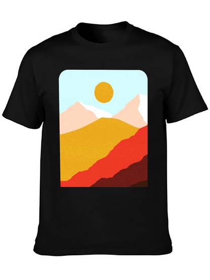 Mountains & Sun Graphic Tee - Black Casual T-Shirt