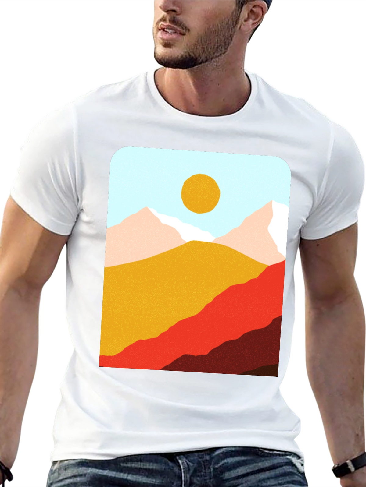 Mountains & Sun Graphic Tee - Black Casual T-Shirt