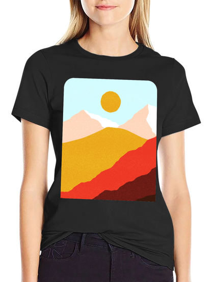 Mountains & Sun Graphic Tee - Black Casual T-Shirt
