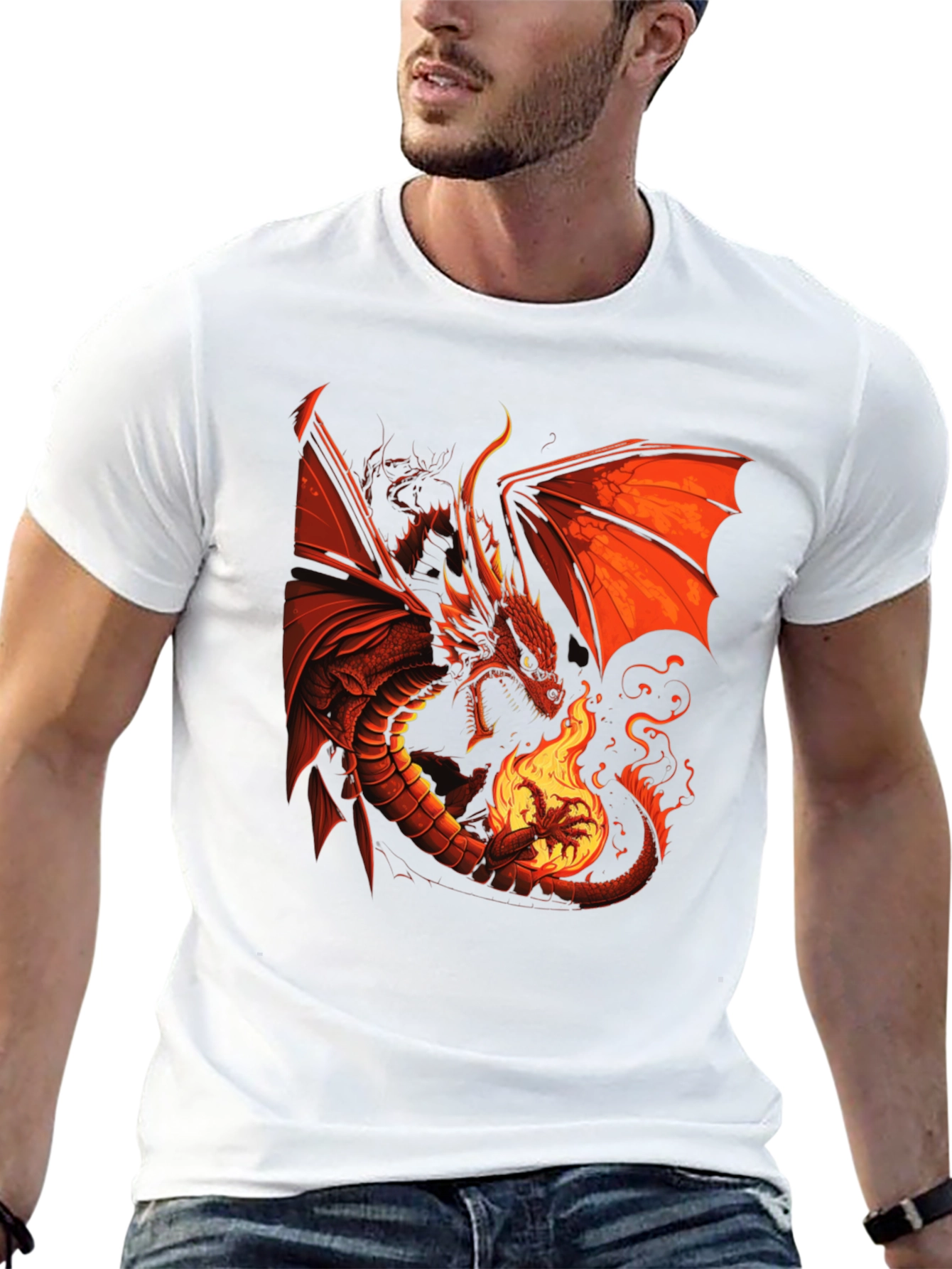 Fiery Dragon Graphic T-Shirt - Bold Statement Tee