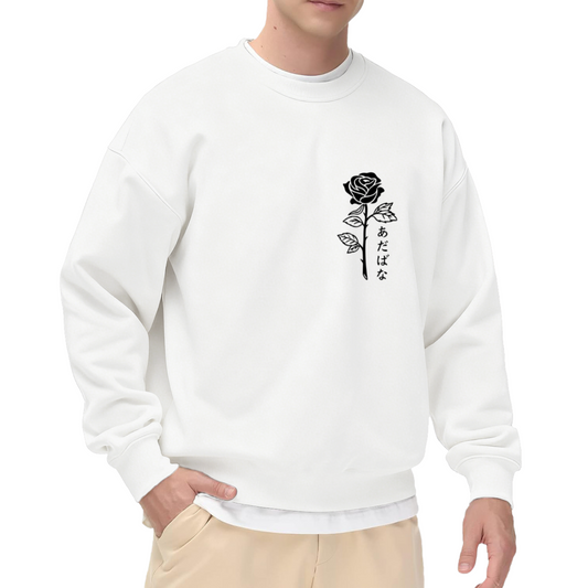 Japanese Black Rose Minimal Chest Crewneck Sweatshirt