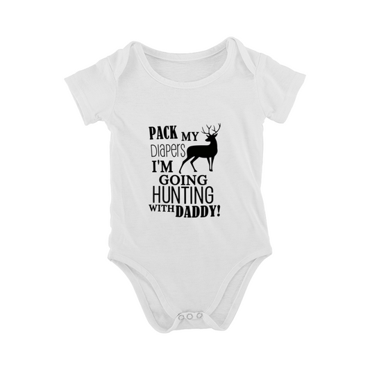 Pack My Diapers I'm Going Hunting With Daddy Deer Print Baby Boy Bodysuit