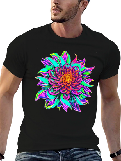Vibrant Floral Graphic Black T-Shirt