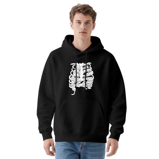 Gothic Skeleton Cat Rib Cage Hoodie, Comfort Dark Style Pullover