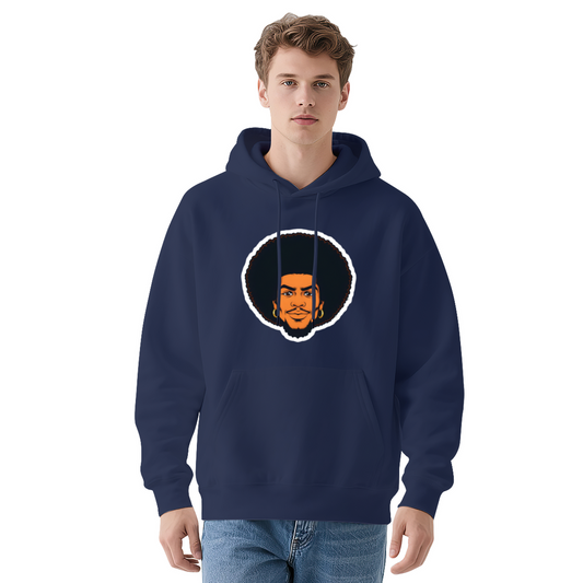Afro Hairstyle Man Cartoon Portrait Navy Hoodie, Soft Casual Men Graphic Sweatshirt