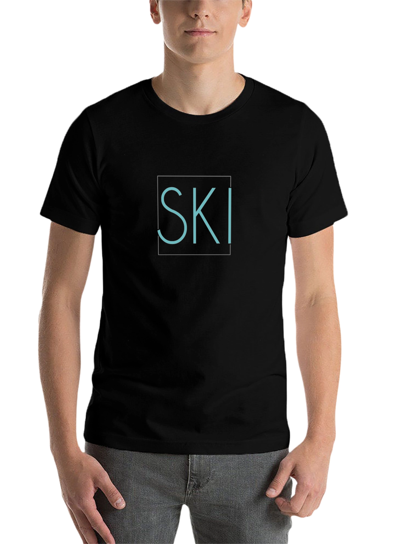 Mens Black T-Shirt - Ski Design