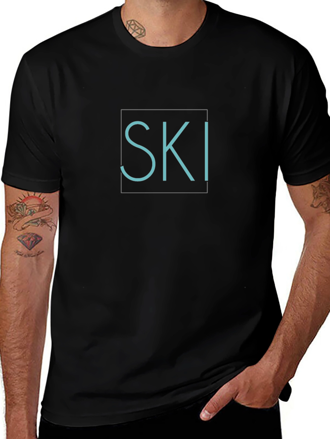 Mens Black T-Shirt - Ski Design