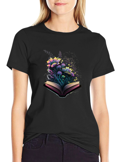 Floral Book T-Shirt - Literary Style