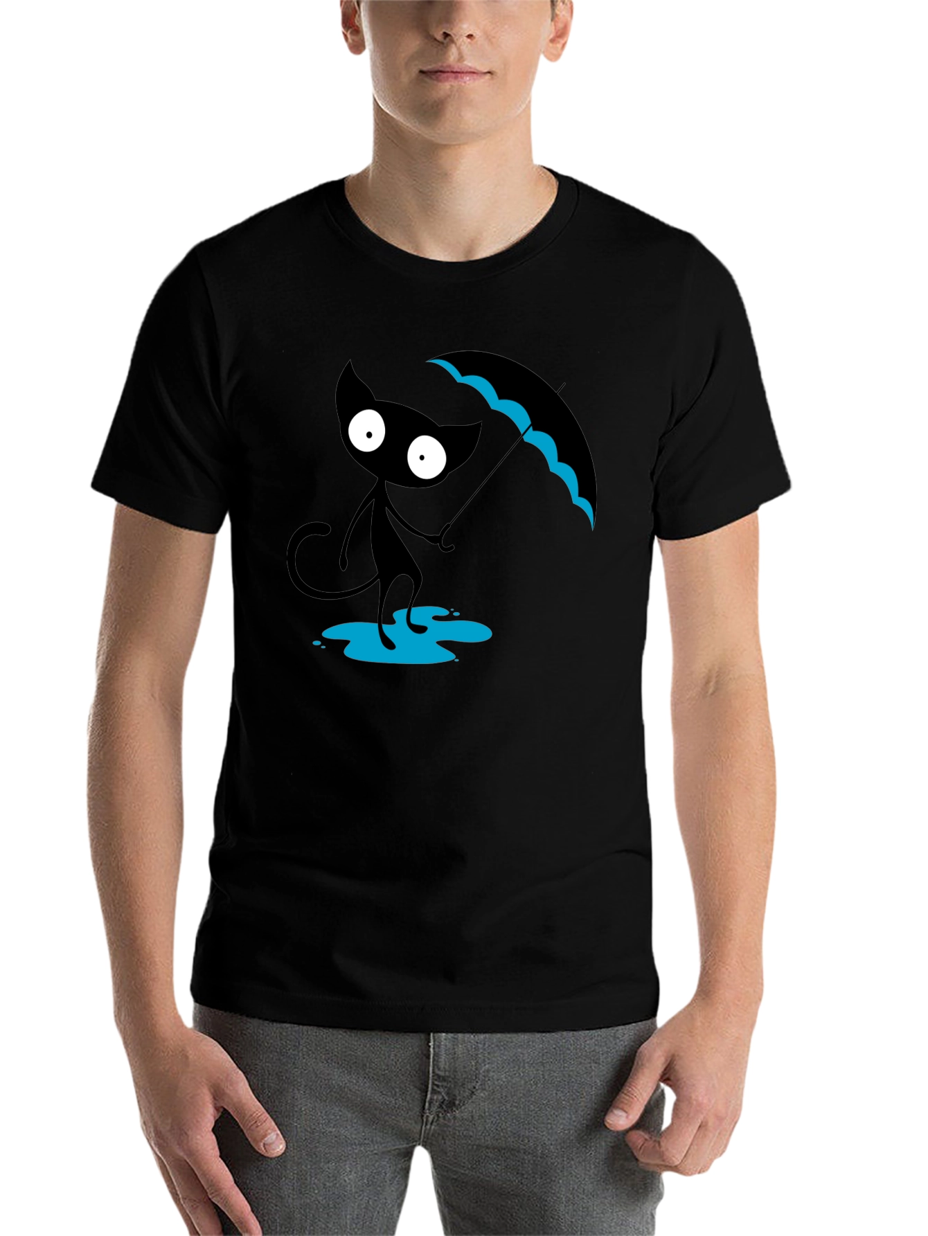 Black Cat with Umbrella T-Shirt