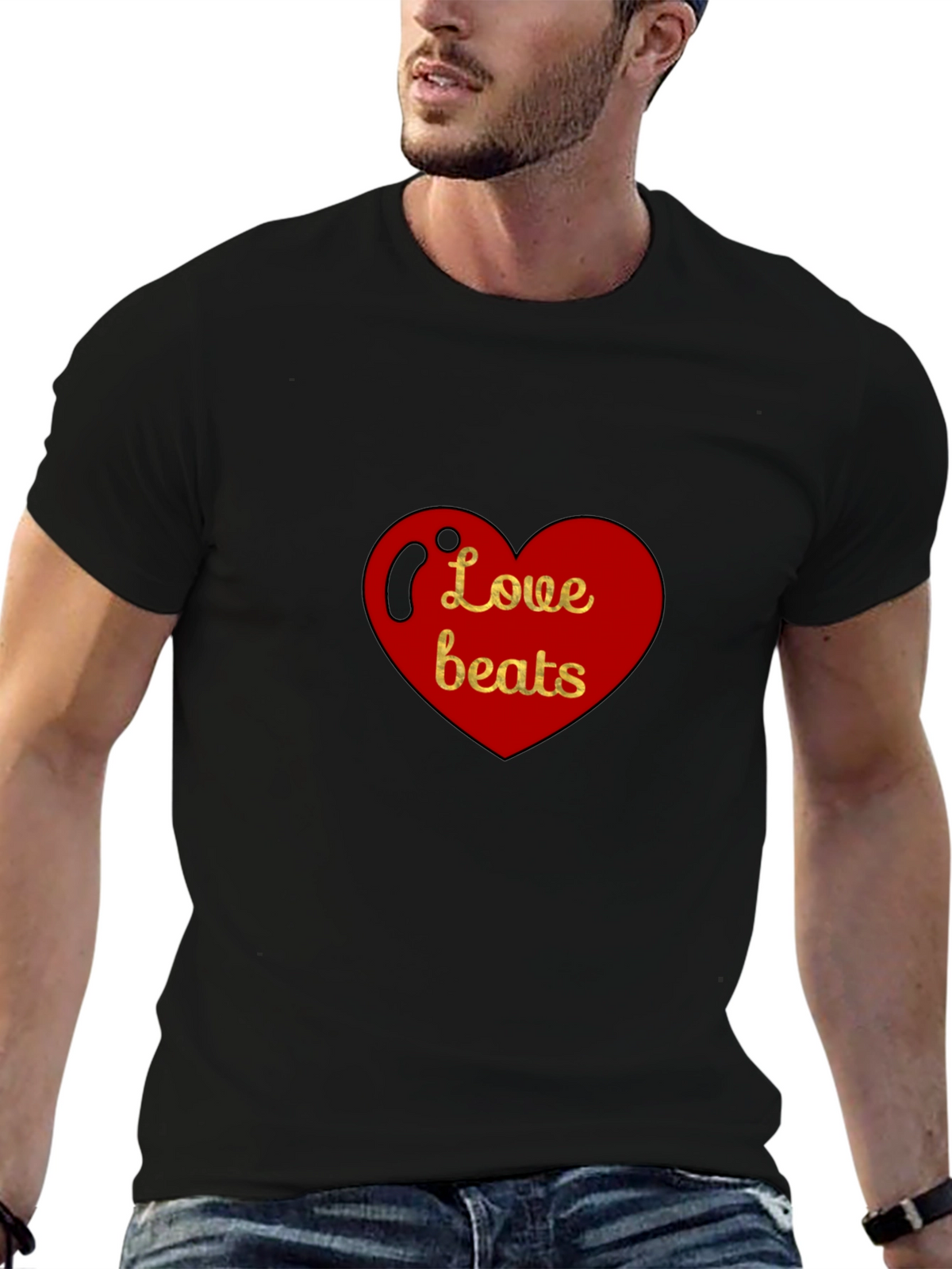 Love Beats Heart Graphic Black T-Shirt