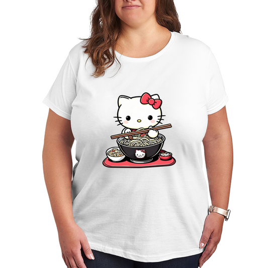 Fun Ramen?Loving Hello Kitty Food?Theme Plus?Size Women Casual Tee