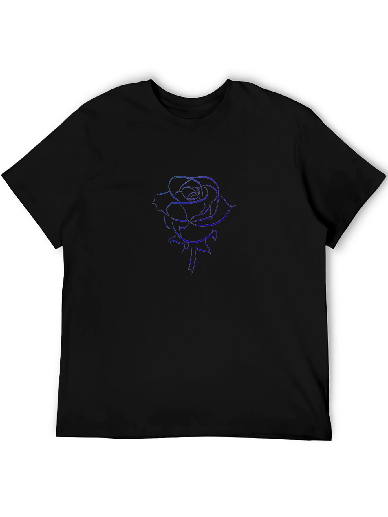 Mens Black T-Shirt with Blue Rose Design