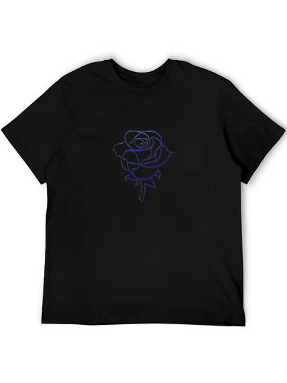 Mens Black T-Shirt with Blue Rose Design