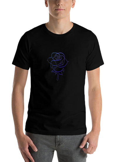 Mens Black T-Shirt with Blue Rose Design