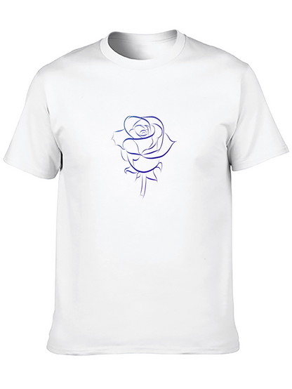 Mens Black T-Shirt with Blue Rose Design