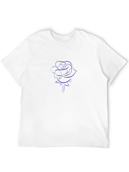 Mens Black T-Shirt with Blue Rose Design