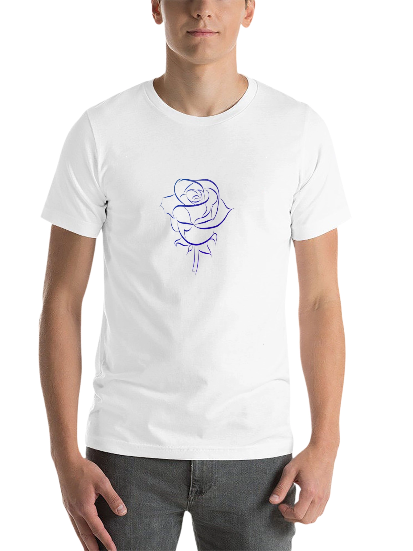 Mens Black T-Shirt with Blue Rose Design