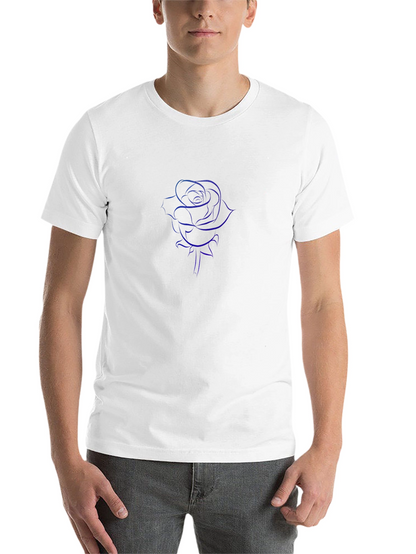 Mens Black T-Shirt with Blue Rose Design