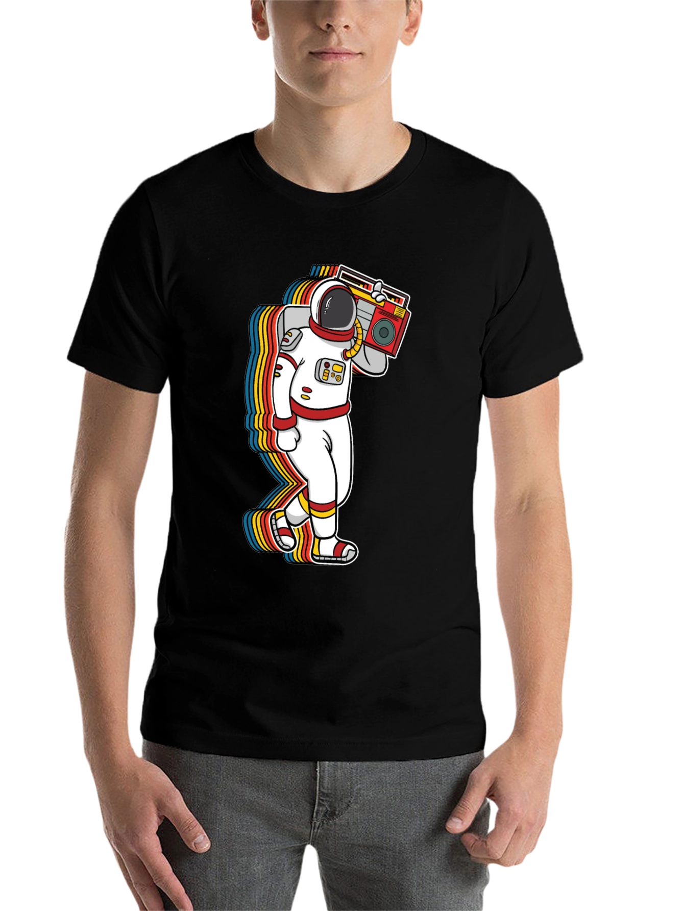 Astronaut Boombox Graphic Tee - Retro Space T-Shirt