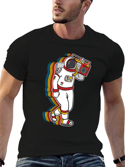 Astronaut Boombox Graphic Tee - Retro Space T-Shirt