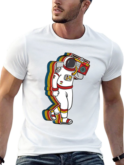 Astronaut Boombox Graphic Tee - Retro Space T-Shirt