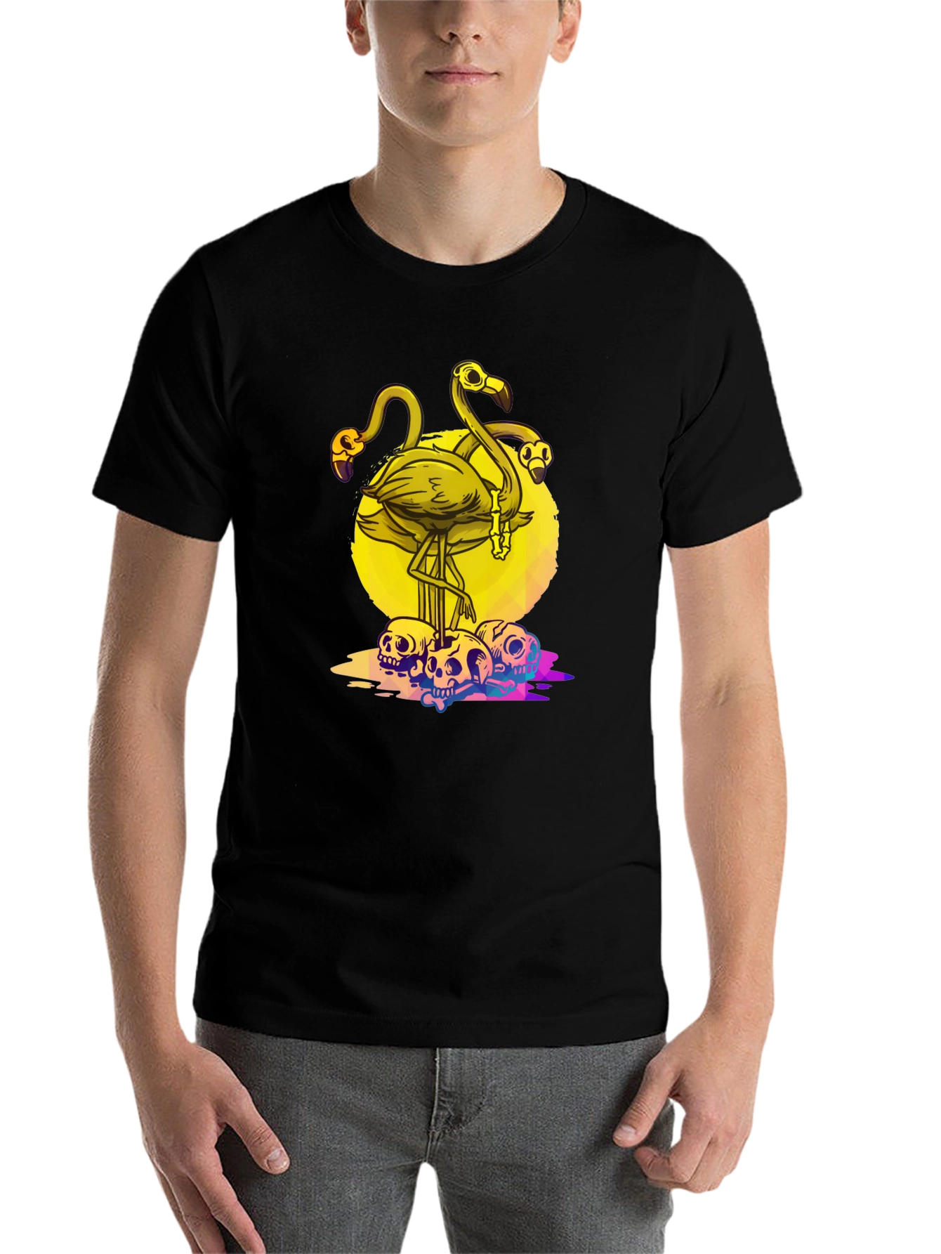 Flamingo Skull Graphic Tee - Mens Black T-Shirt