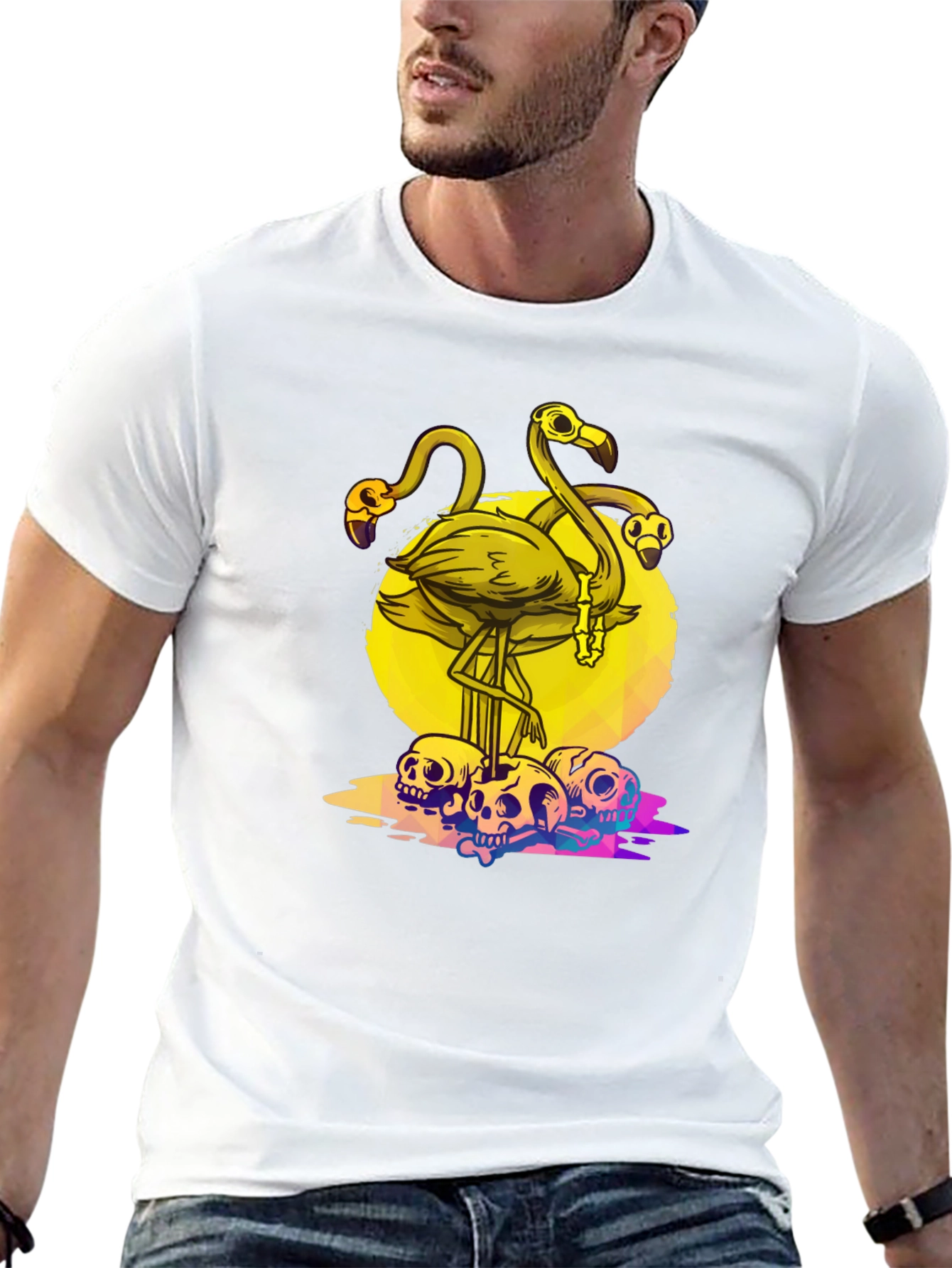 Flamingo Skull Graphic Tee - Mens Black T-Shirt
