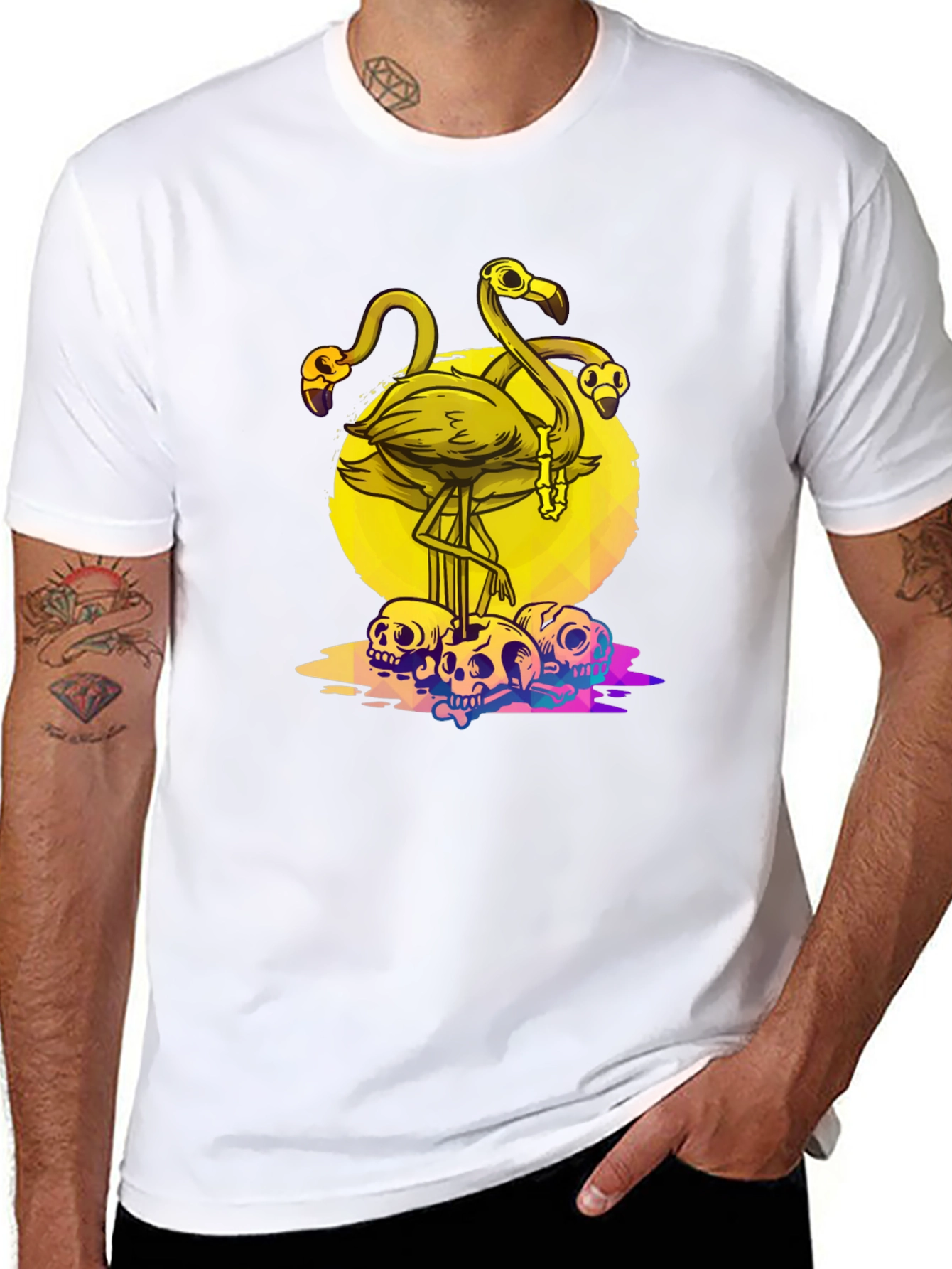 Flamingo Skull Graphic Tee - Mens Black T-Shirt