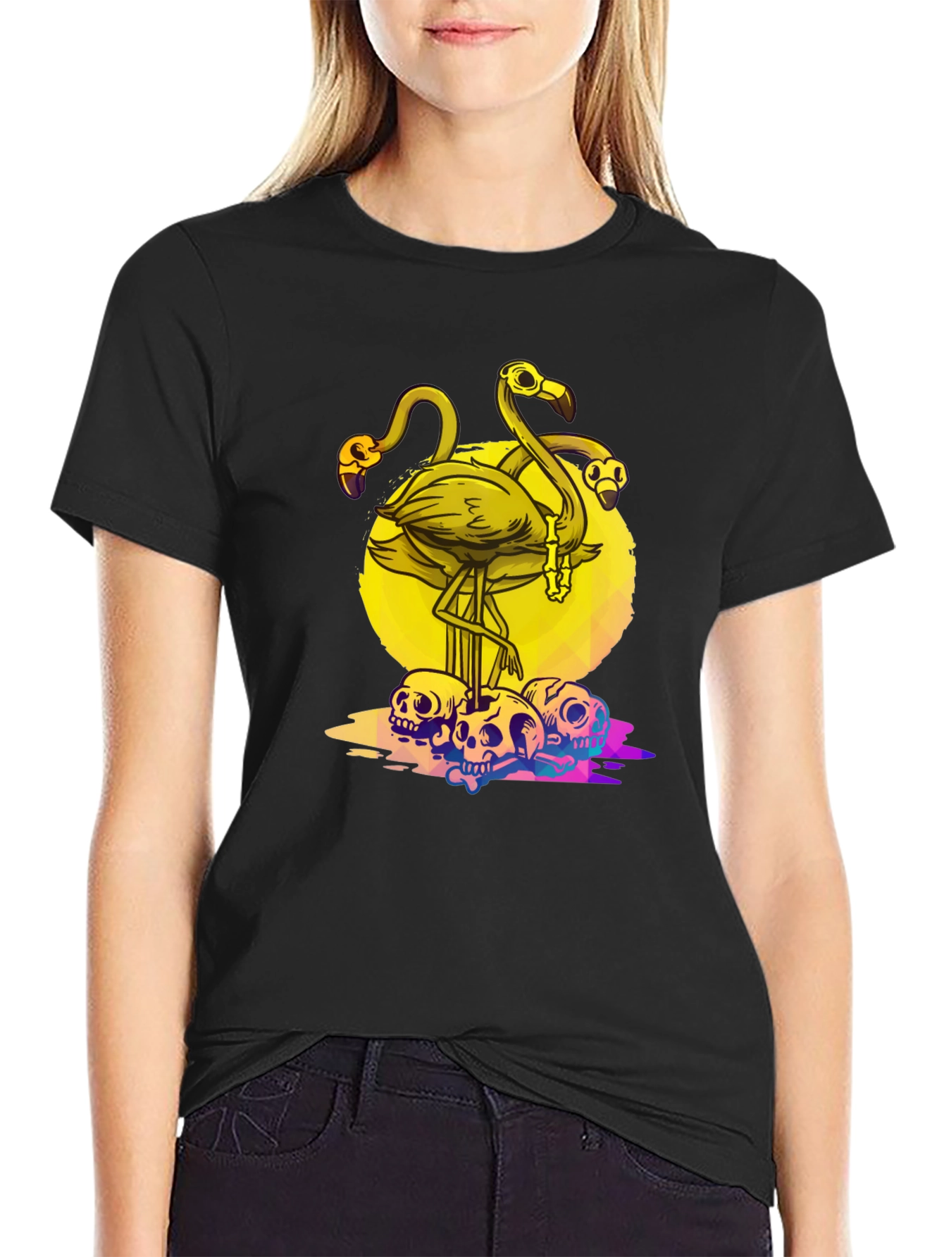 Flamingo Skull Graphic Tee - Mens Black T-Shirt