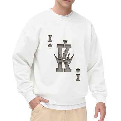 3D Embossed King Of Spades White Crewneck Sweatshirt