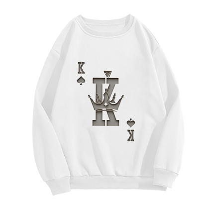 3D Embossed King Of Spades White Crewneck Sweatshirt