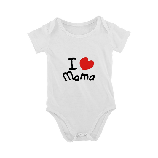 Classic I Love Mama Red Heart Simple White Baby Onesie, Basic Infant Daily Bodysuit