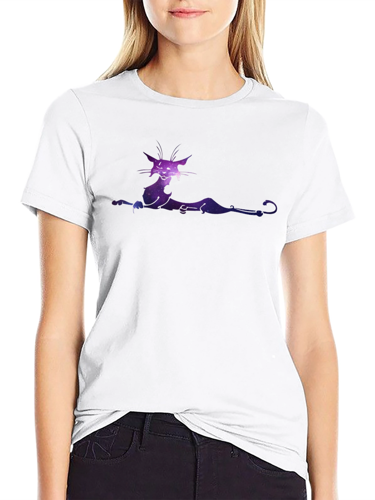 Galaxy Cat Graphic Tee - Black Cotton T-Shirt