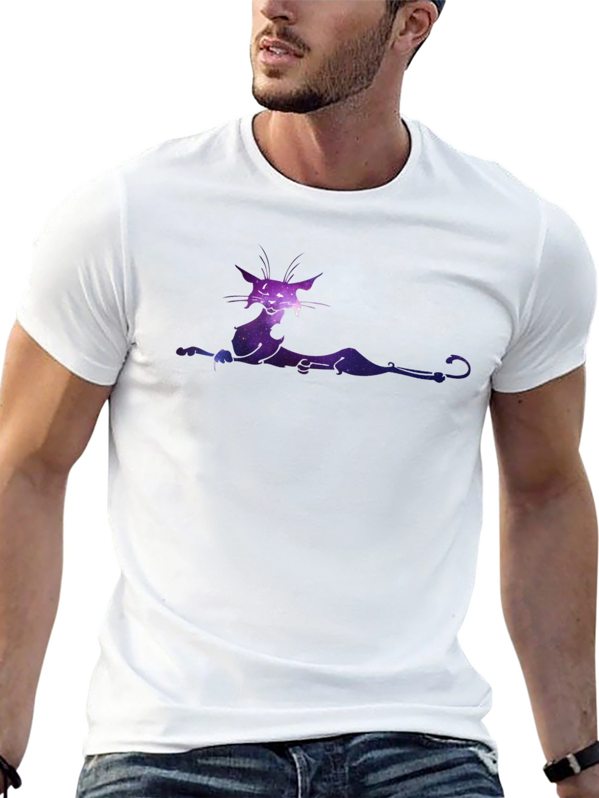 Galaxy Cat Graphic Tee - Black Cotton T-Shirt