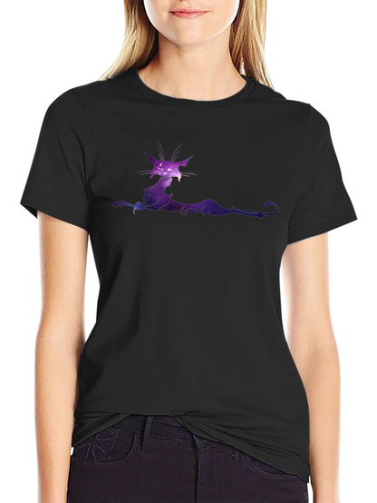 Galaxy Cat Graphic Tee - Black Cotton T-Shirt