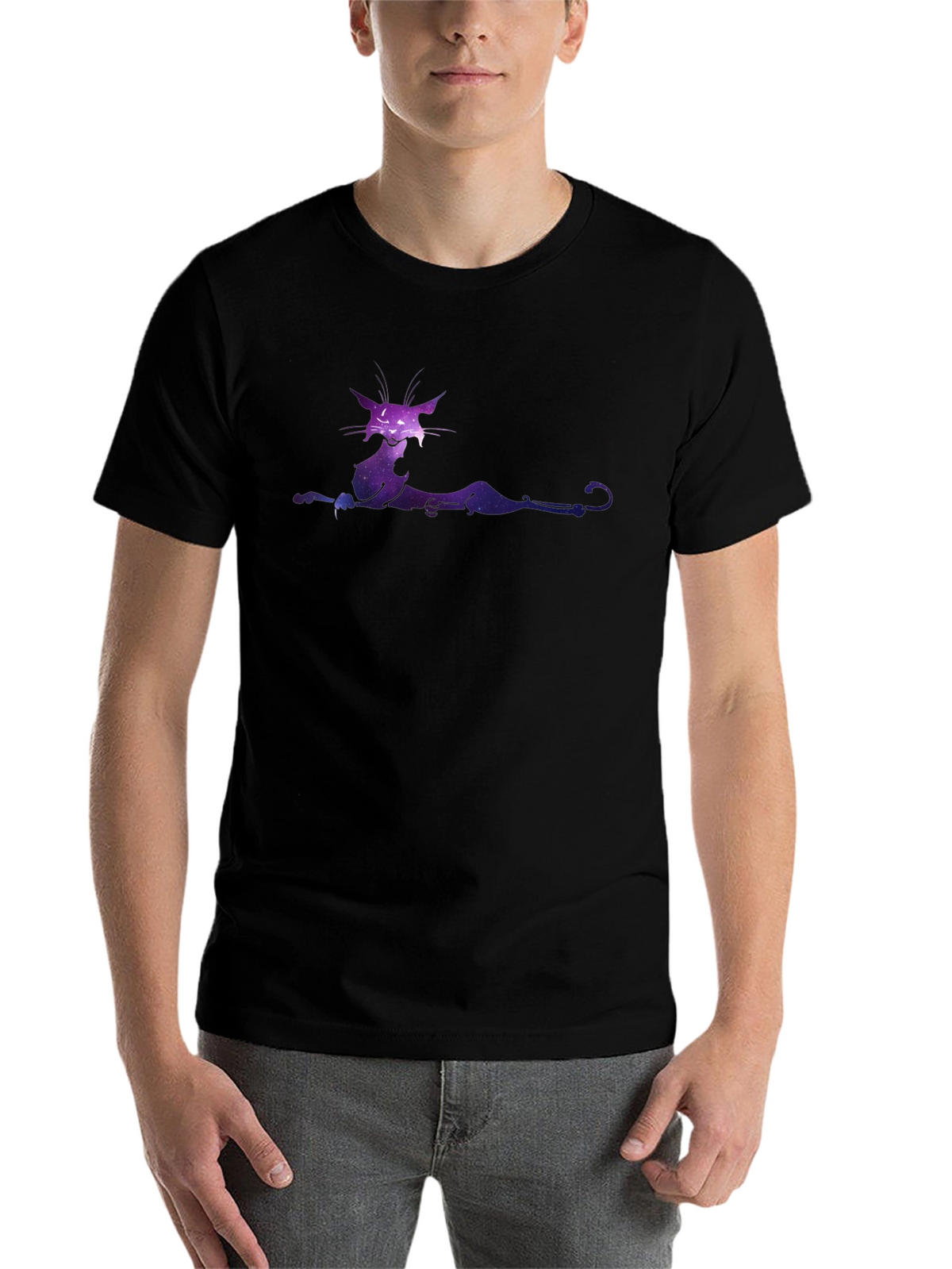 Galaxy Cat Graphic Tee - Black Cotton T-Shirt