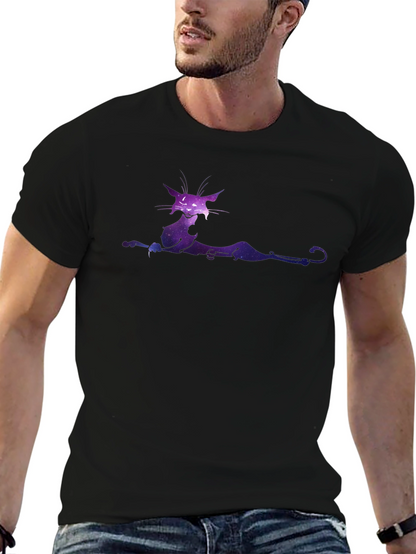 Galaxy Cat Graphic Tee - Black Cotton T-Shirt