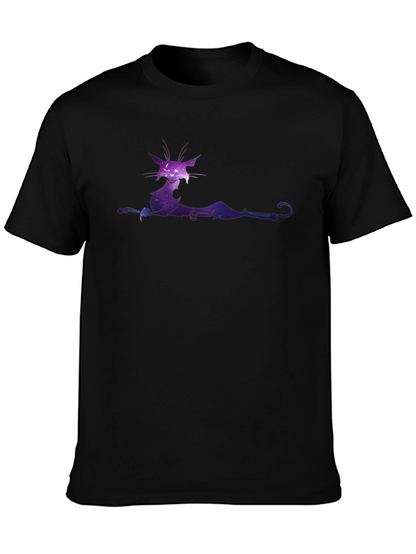 Galaxy Cat Graphic Tee - Black Cotton T-Shirt