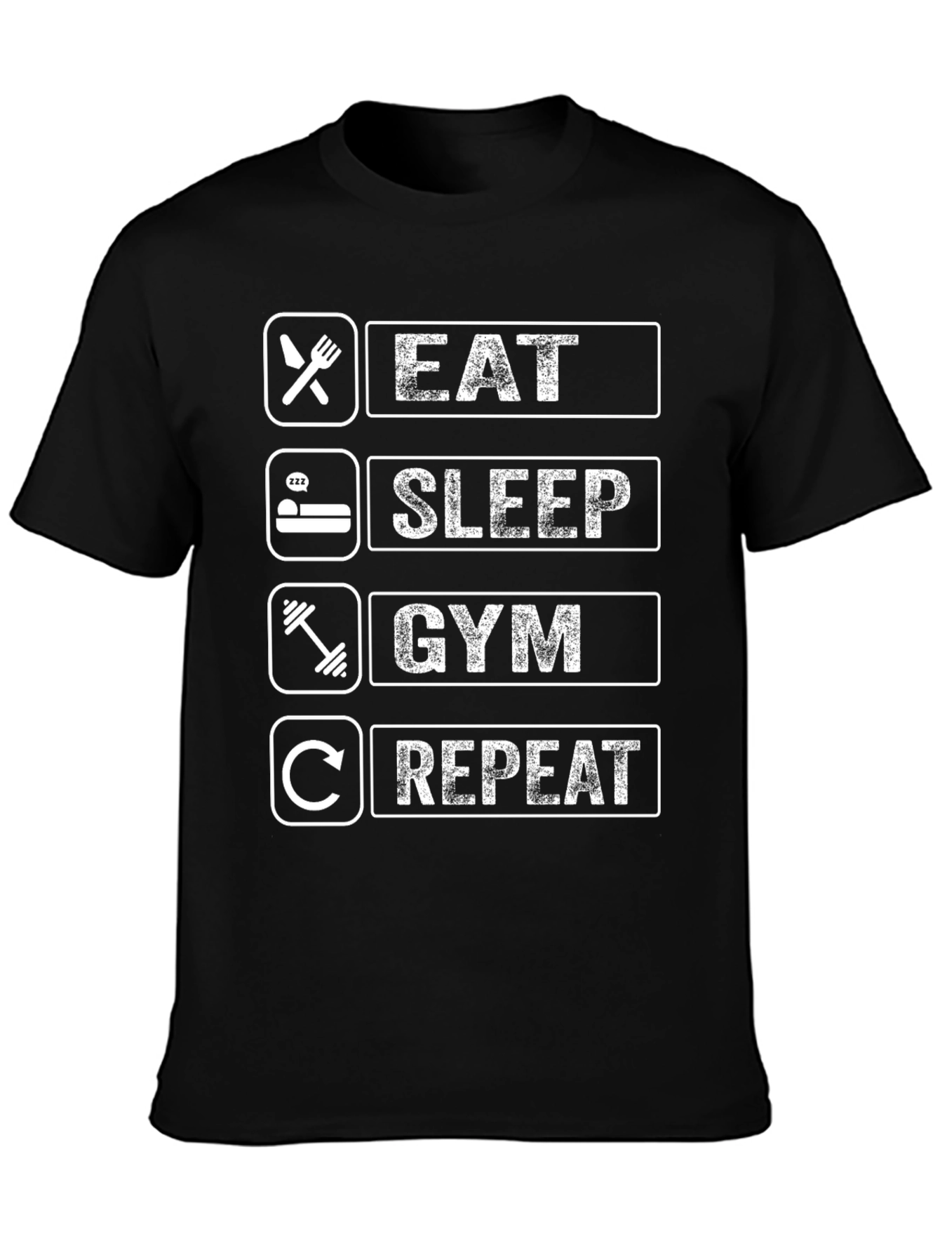Eat Sleep Gym Repeat Black Graphic Tee