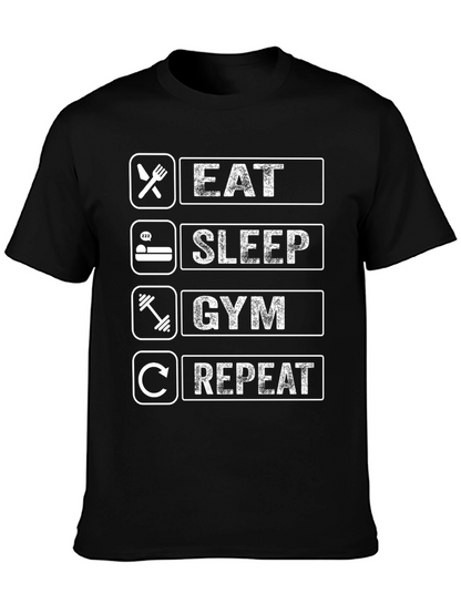 Eat Sleep Gym Repeat Black Graphic Tee