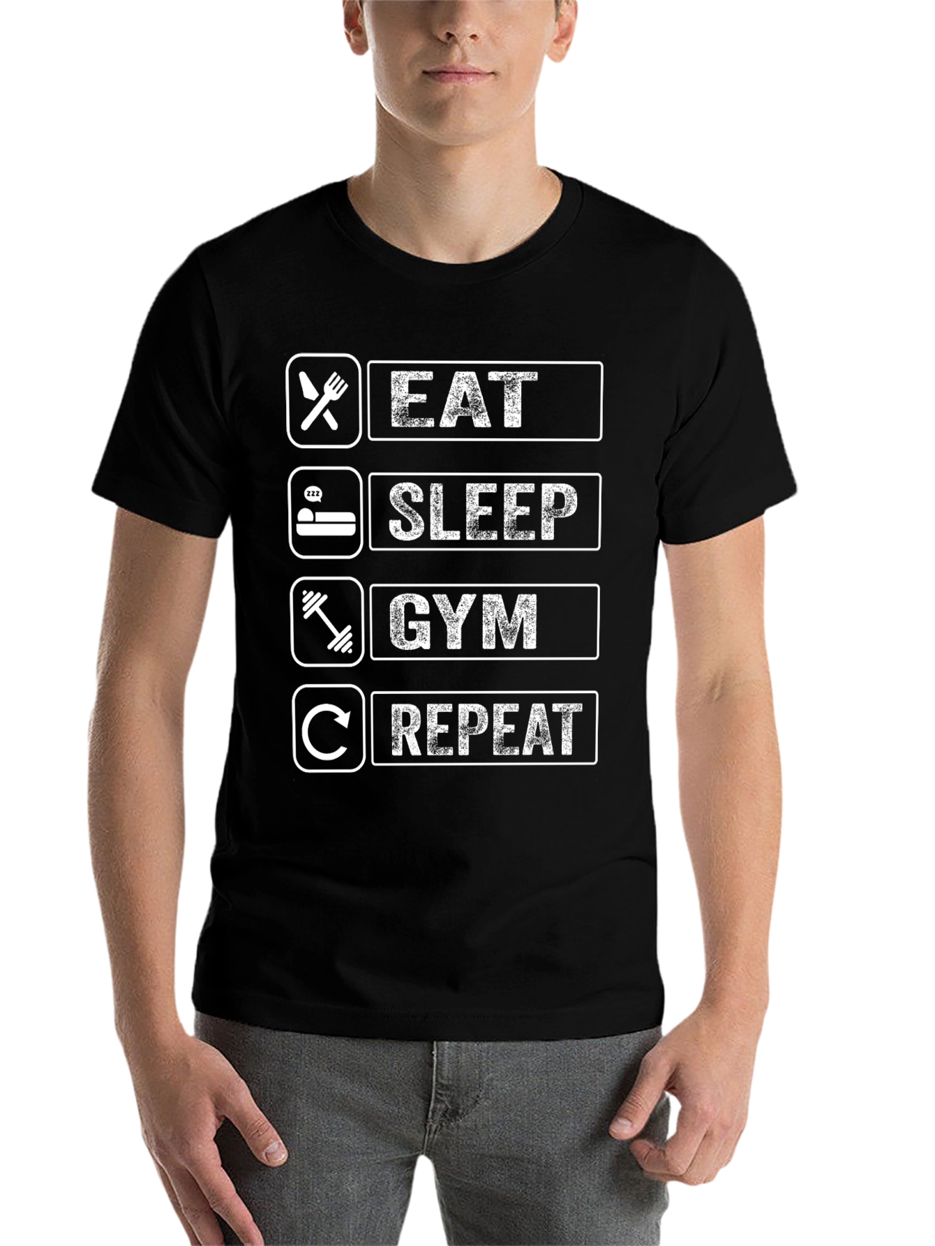 Eat Sleep Gym Repeat Black Graphic Tee