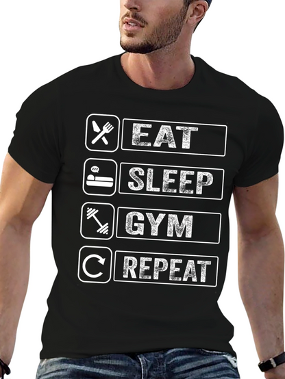 Eat Sleep Gym Repeat Black Graphic Tee